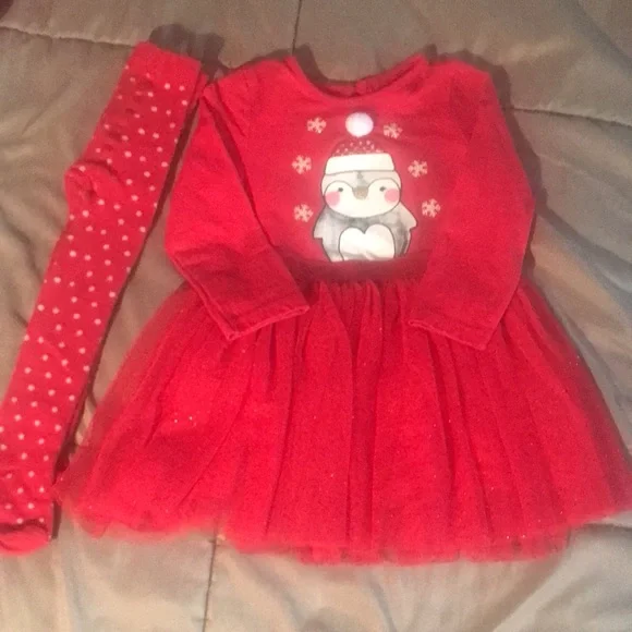 Sparkly Tulle skirted Dress with Pengiun & Matching Tights - Picture 7 of 8